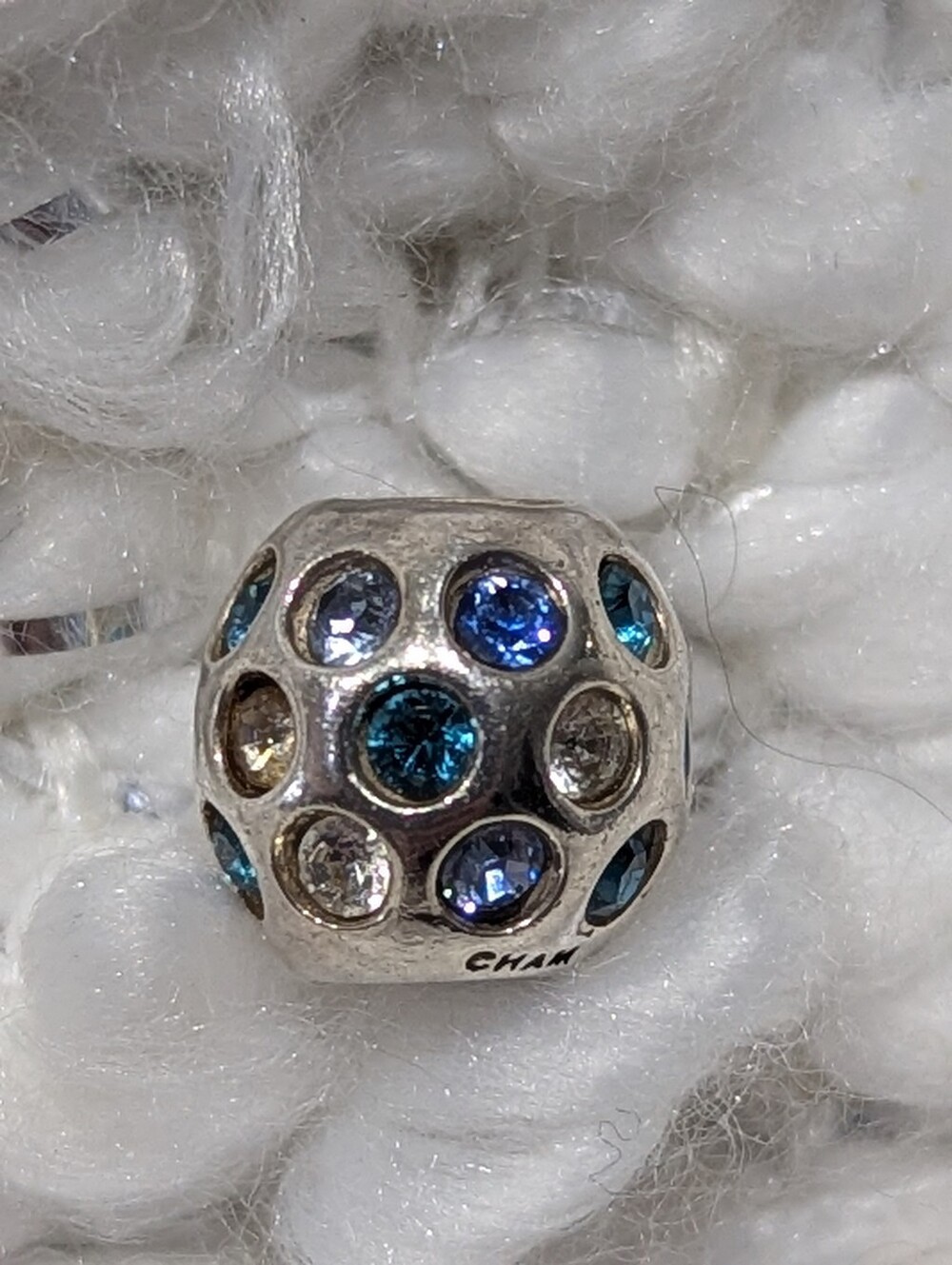 Chamilia Blue and White Disco Ball Bead